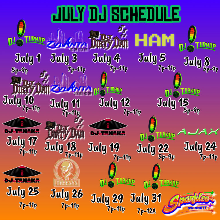 July DJ calendar